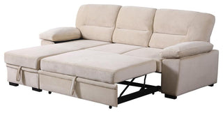 Kipling Beige Woven Fabric Reversible Sleeper Sectional Sofa Chaise
