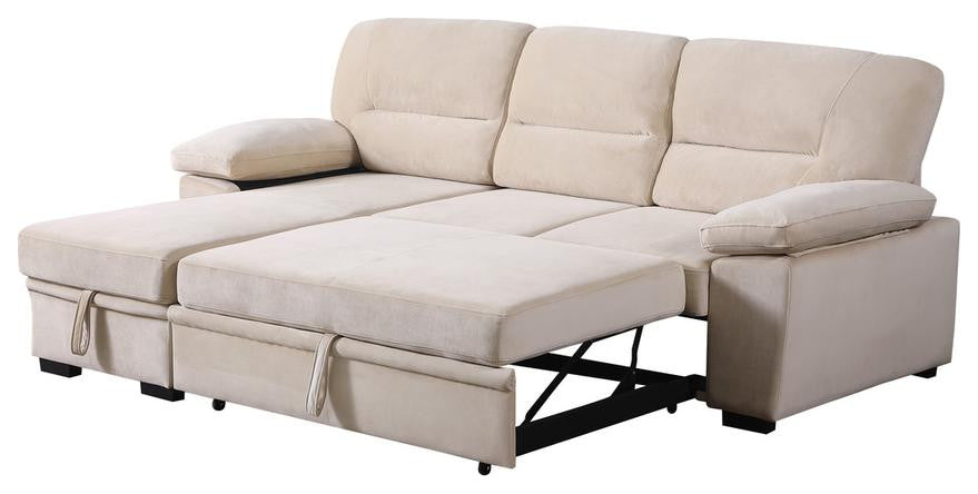 Kipling Beige Woven Fabric Reversible Sleeper Sectional Sofa Chaise