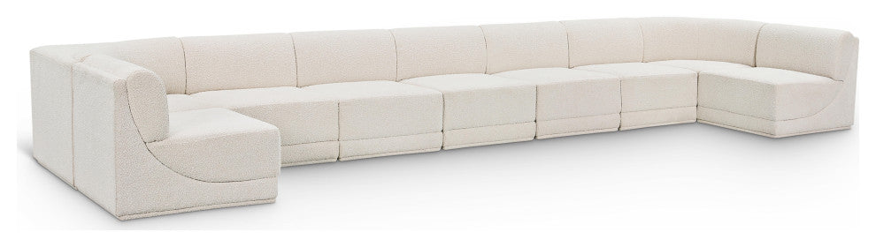 Ollie Black Boucle Fabric U-Shaped Modular Sectional, Cream, 9-Piece: 7 Armless Chair, 2 Corner Chair