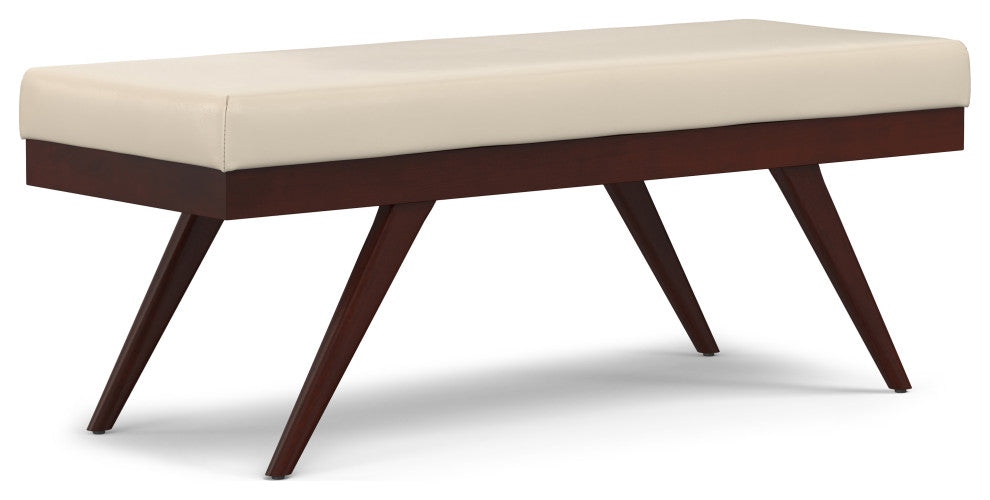 Chanelle Solid Hardwood Mid Century Ottoman Bench, Satin Cream