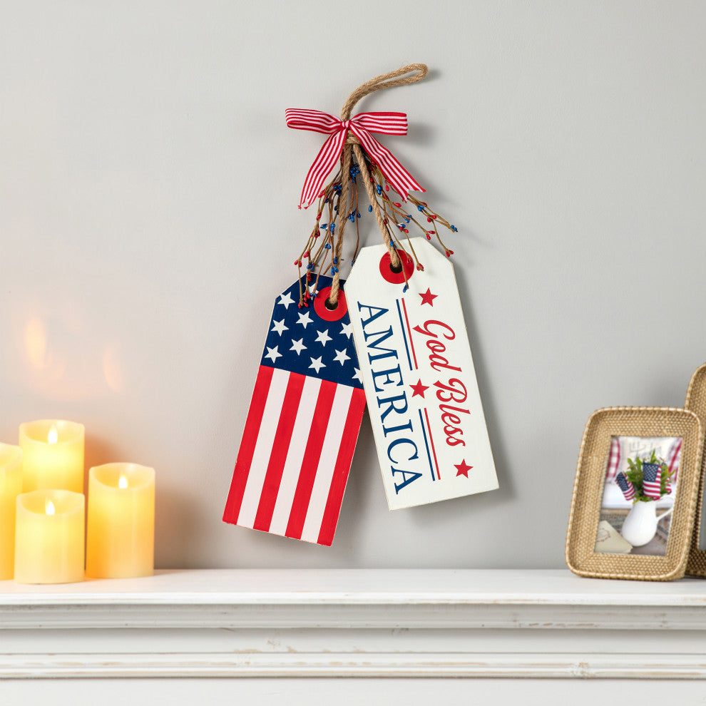 19.5"H Wooden Patriotic/Americana Doorknob Hanging Decor