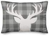 Gray Plaid Deer 14"x20" Throw Pillow Cover
