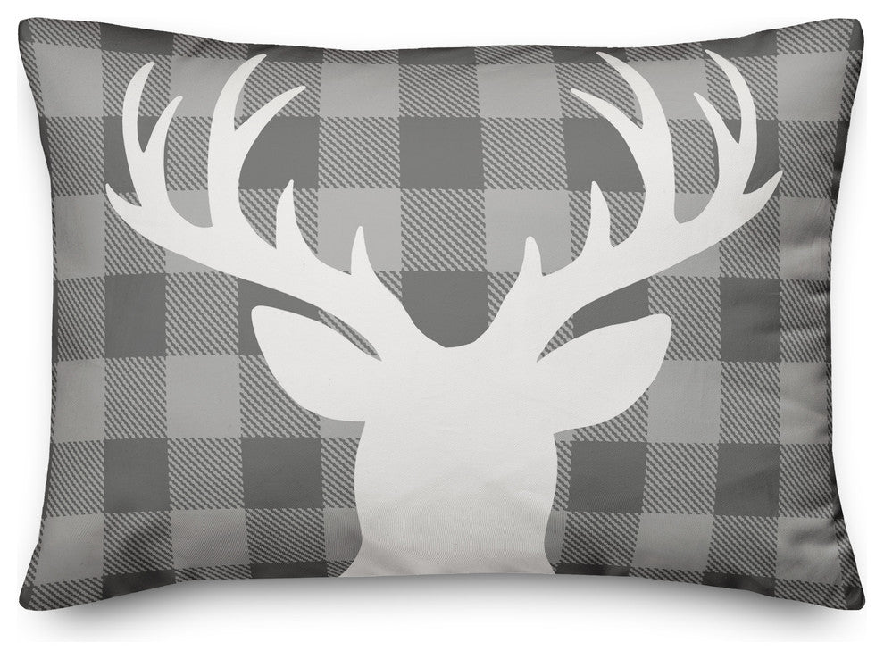 Gray Plaid Deer 14"x20" Throw Pillow Cover