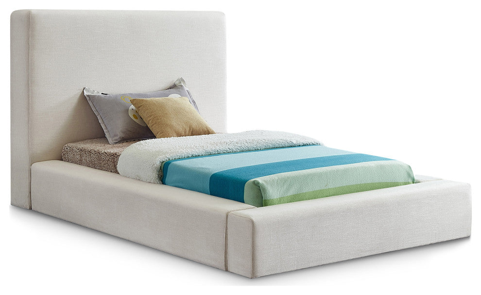 Devin Linen Textured Fabric Upholseterd Bed, Cream, Twin