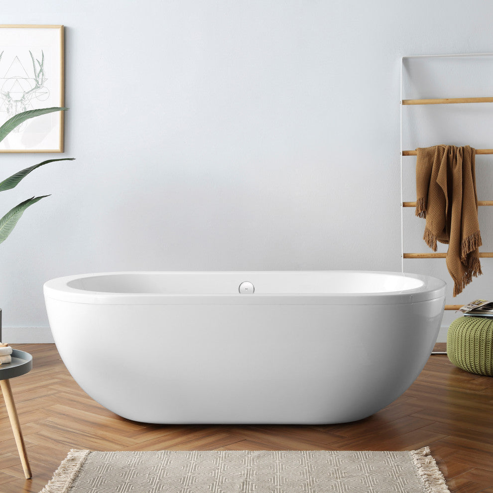 OVE Decors Serenity Freestanding 71" Acrylic Center Drain Bathtub in White