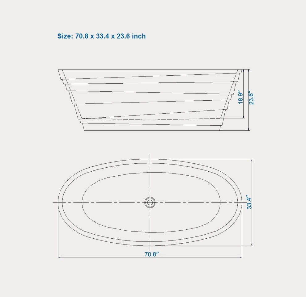 ADM Layered Freestanding Bathtub, White, 71", Matte White
