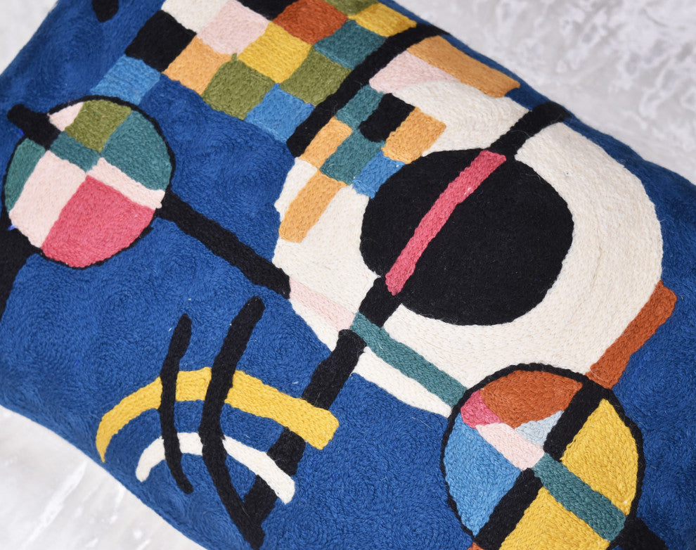 Lumbar Kandinsky Blue Modern Pillow Cover Counterweights HandEmbroidered 18x18