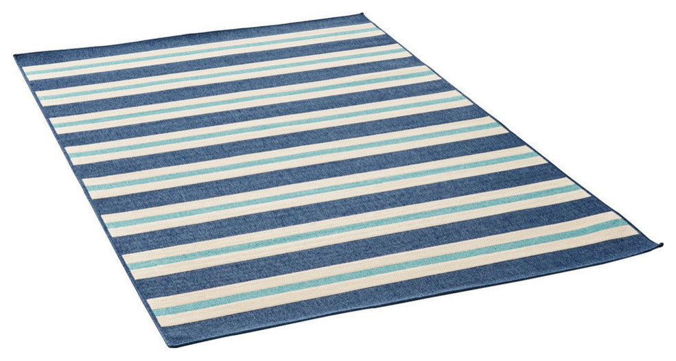 GDF Studio Jackie Outdoor Geometric  Area Rug, Blue and Ivory, 5'x8'