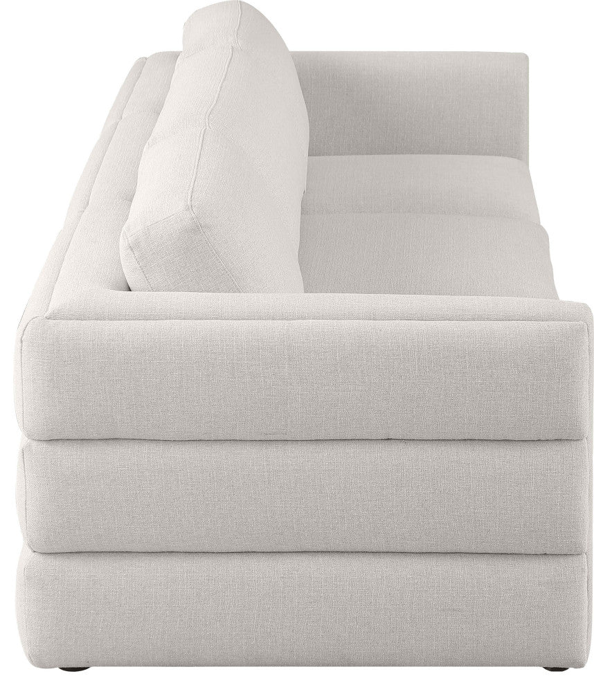 Beckham Linen Textured Fabric Upholstered 3-Piece Modular Sofa, Beige