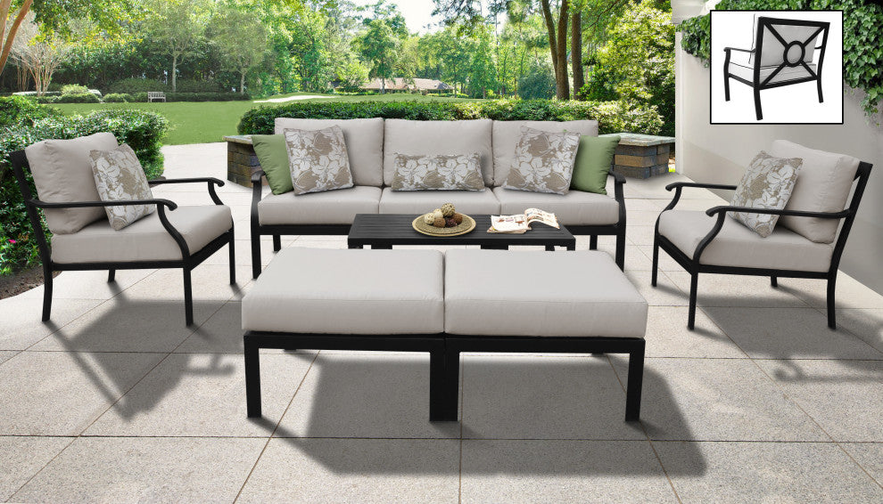 kathy ireland Madison Ave. 8 Piece Aluminum Patio Furniture Set 08c, Almond