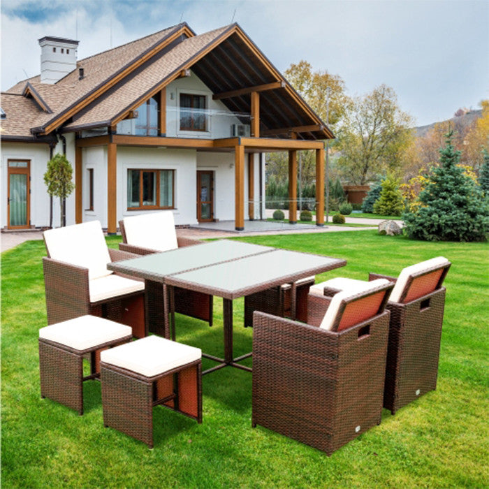 9 Piece Outdoor Dining Sets Patio Rattan Chairs And Table Furniture
