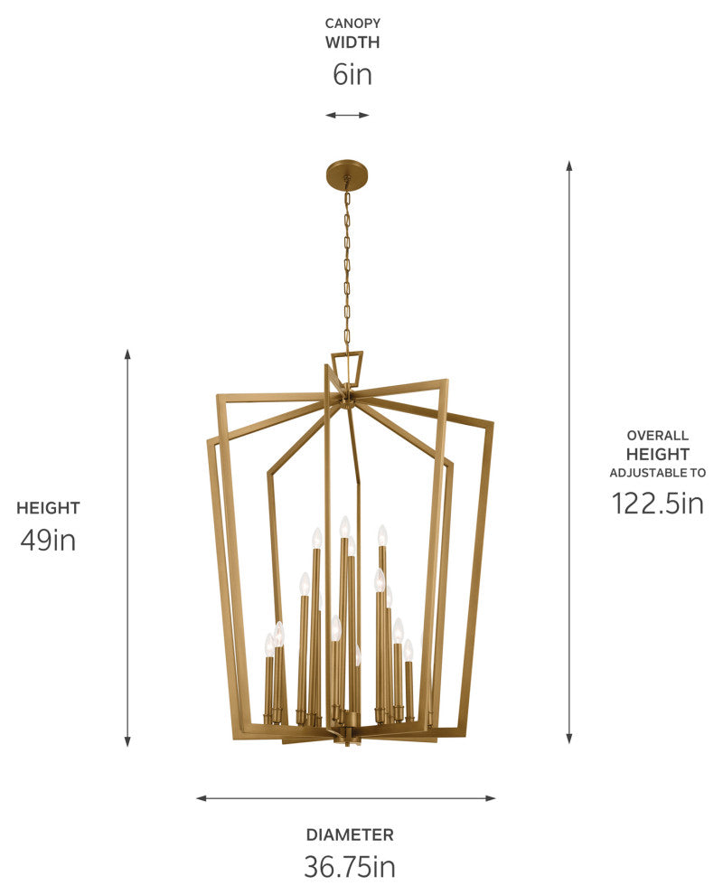 Abbotswell 49" 16 Light Foyer Pendant, Natural Brass