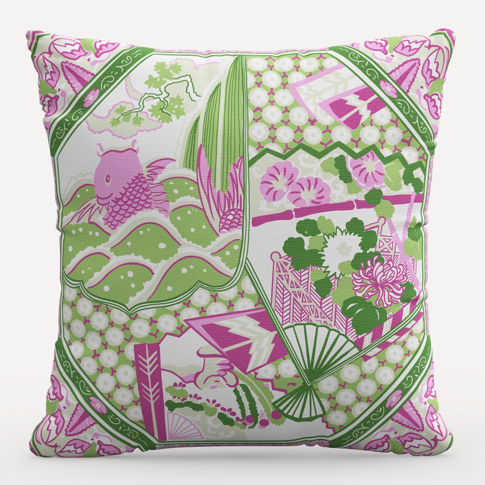 Red from Scalamandre 20" Decorative Pillow, Koi Fish Pink Multi