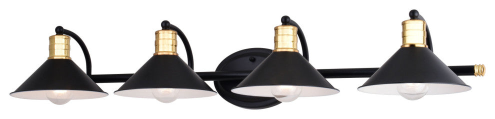 Akron 4 Light Vanity Matte Black and Natural Brass with Matte White