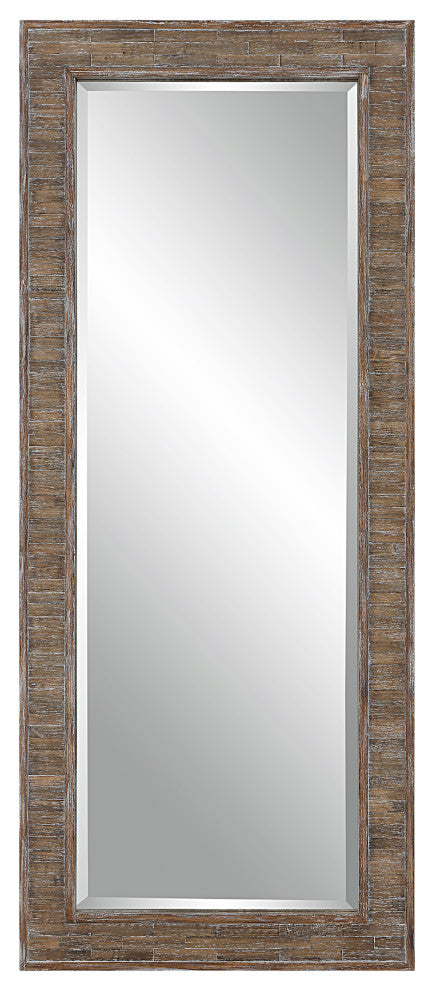 Benzara BM277018 65" Wood Wall Mirror, Tall, Distressed Weathered Brown