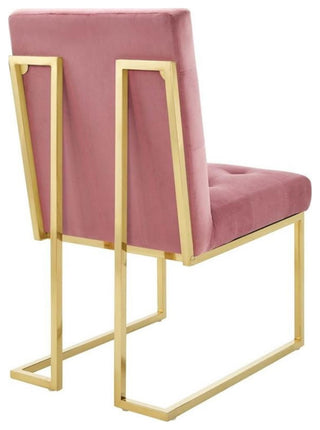Pemberly Row 18.5" Modern Velvet Dining Chair in Dusty Rose Pink/Gold