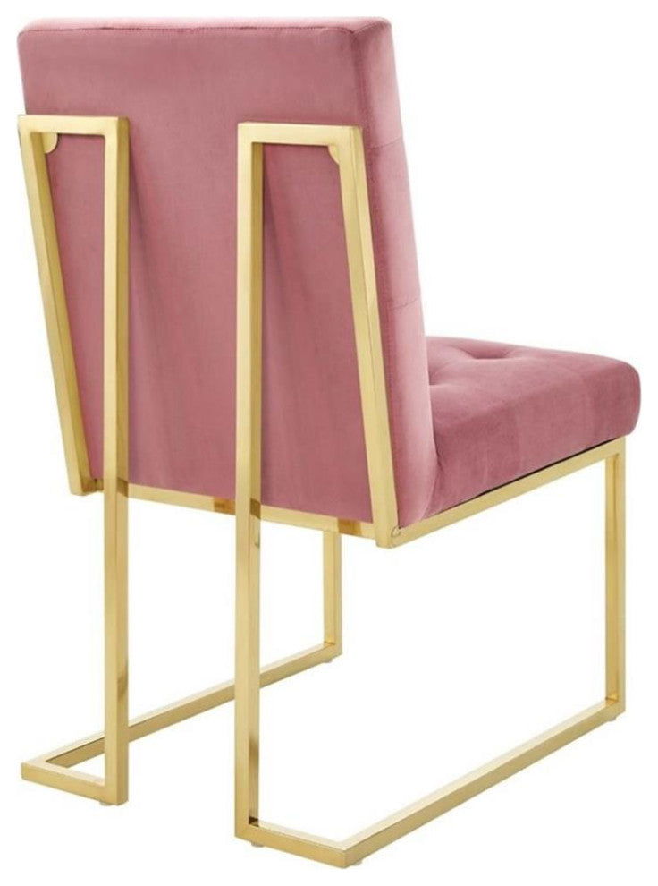 Pemberly Row 18.5" Modern Velvet Dining Chair in Dusty Rose Pink/Gold