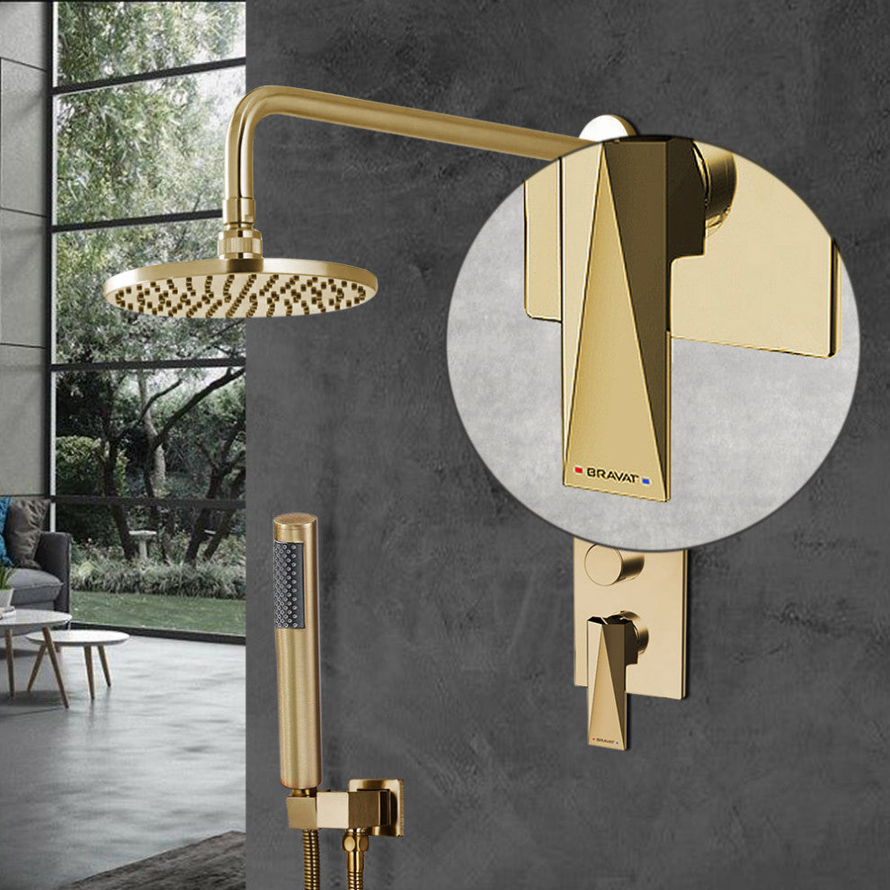 Bravat Wall Mounted Shower Set, Valve Mixer 2-Way Concealed, Brushed Gold
