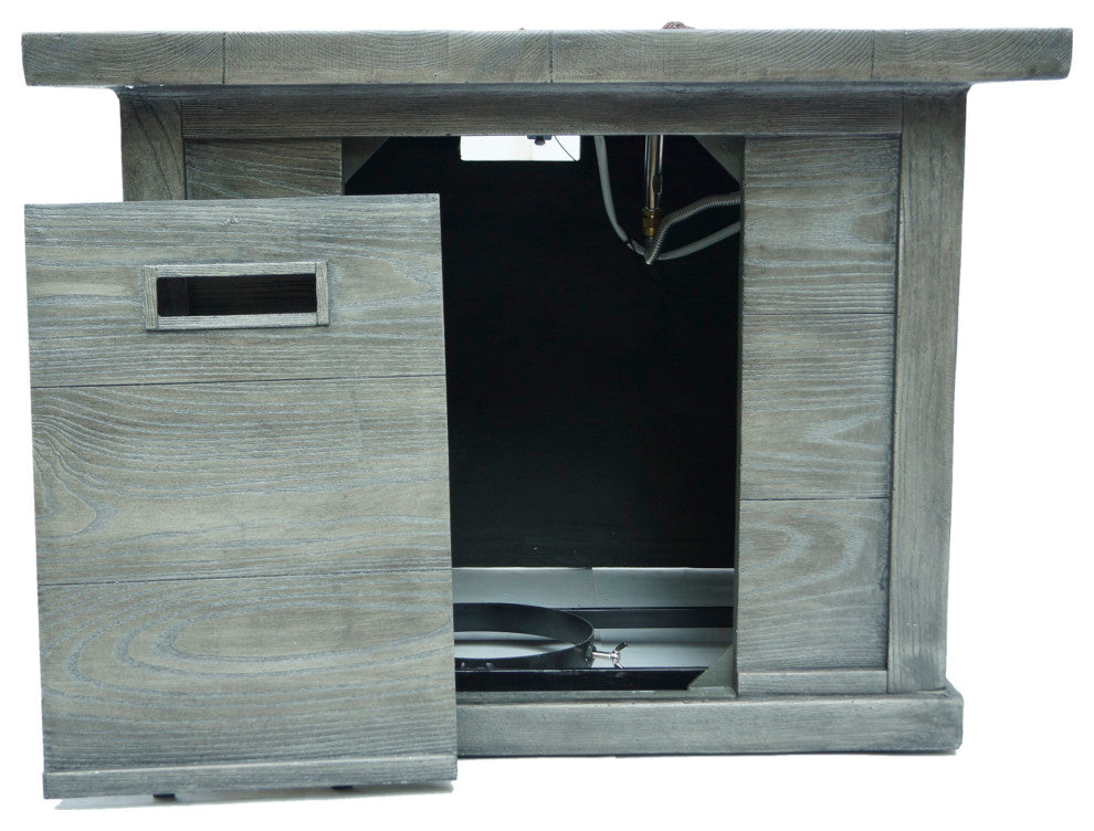 GDF Studio Ellesmere Outdoor Wood Patterned Square Gas Fire Pit, Gray Wood Patte