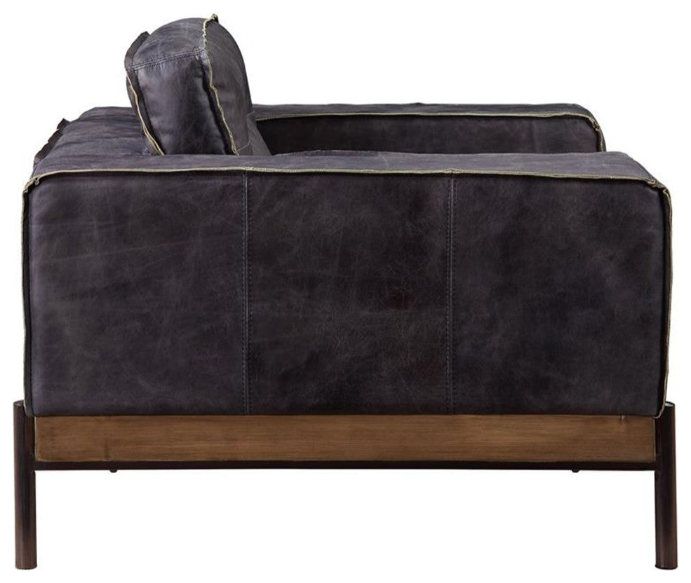 ACME Silchester Top Grain Leather  Sofa with Track Arm in Antique Ebony