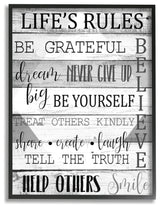 Life's Rules Phrases on Wood Grain Black White Word Design,1pc, each 16 x 20