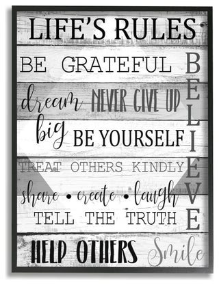Life's Rules Phrases on Wood Grain Black White Word Design,1pc, each 16 x 20