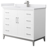 Amici 42" White Single Vanity, White Cultured Marble Top, Brushed Nickel Trim