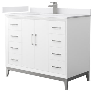 Amici 42" White Single Vanity, White Cultured Marble Top, Brushed Nickel Trim