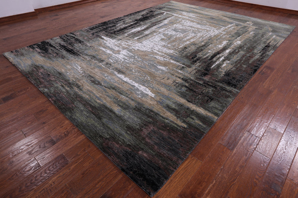 10' 0" X 14' 0" Modern Wool and Silk Handmade Rug Q7205