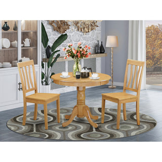 3 Pc Kitchen Table Set -Round Kitchen Table And 2 Dining Chairs, Oak