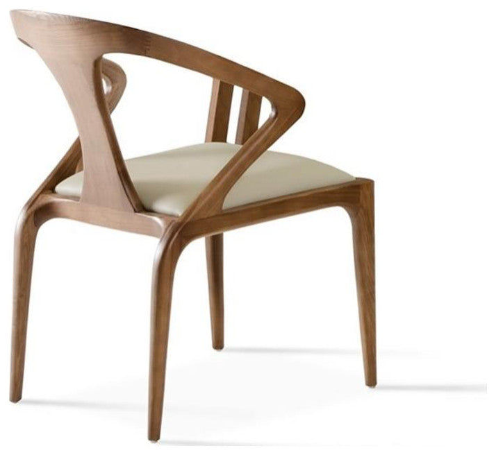 Modrest Campbell 18" Solid Wood & Faux Leather Dining Chair in Walnut/Beige