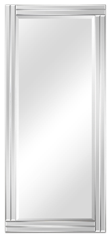 Stepped Beveled Rectangle Wall Mirror, Solid Wood Frame, 1" Center Mirror, 24" X 54"