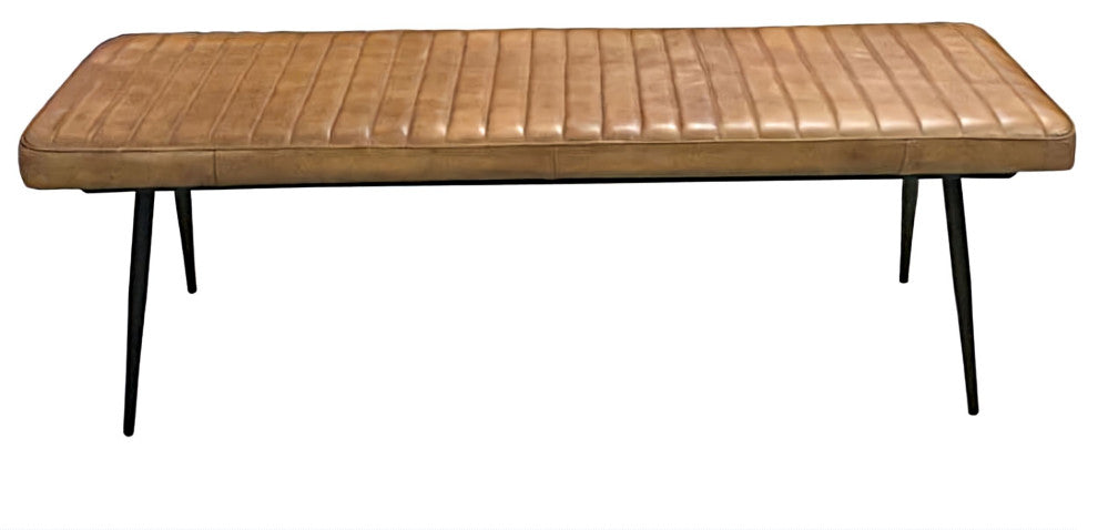Coaster Misty Leather Upholstered Cushion Bench Camel and Black