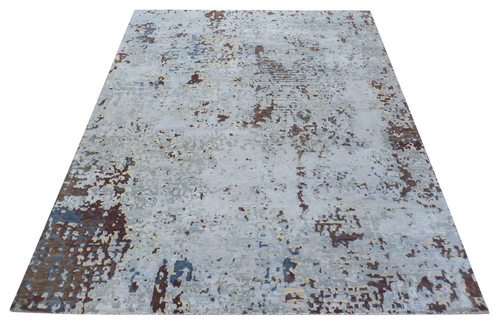 9'2x11'8 Handmade Soft Aqua Blue Modern Abstract Oriental Rug Wool