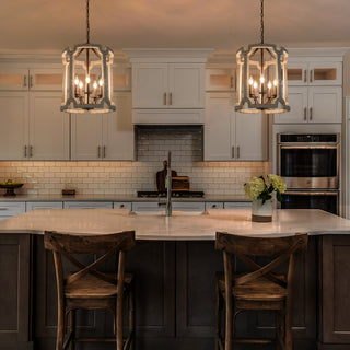 LNC Coastal 5-Light Distressed White Lantern Wood Chandelier