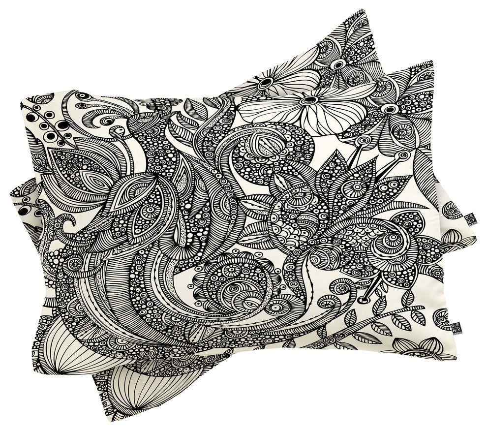 Deny Designs Valentina Ramos Bird In Flowers Black White Pillow Shams, King