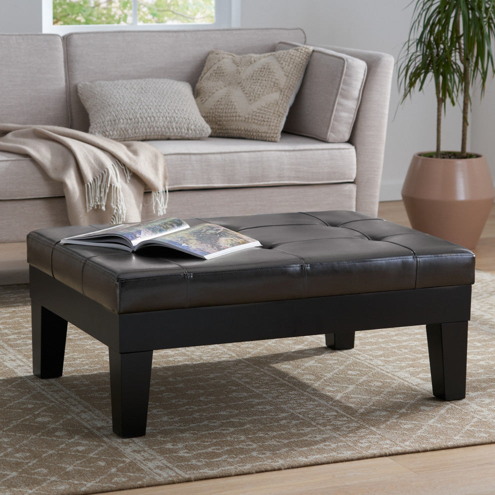 CKH Tucson Leather Storage Ottoman Coffee Table, Brown