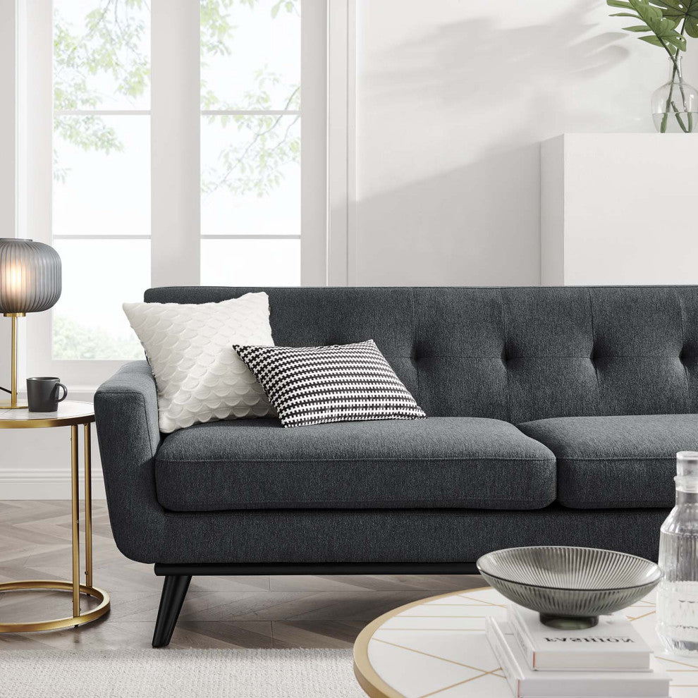 Sofa, Charcoal Gray, Fabric, Modern, Mid Century Hotel Lounge Cafe Lobby