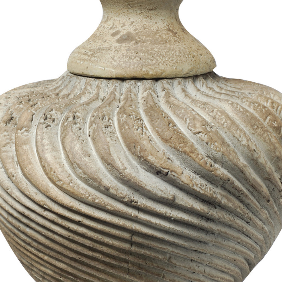 Benzara BM285565 22" Lidded Vase With Turned Finial & Swirl Pattern, White