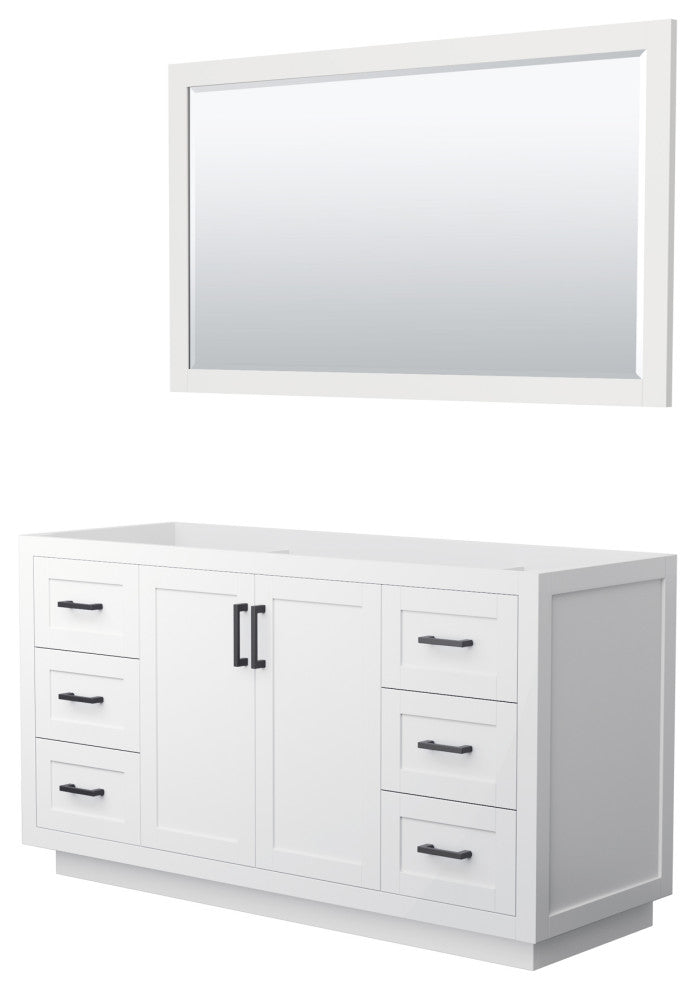60" Single Bathroom Vanity, White, No Countertop, Black Trim, 58" Mirror