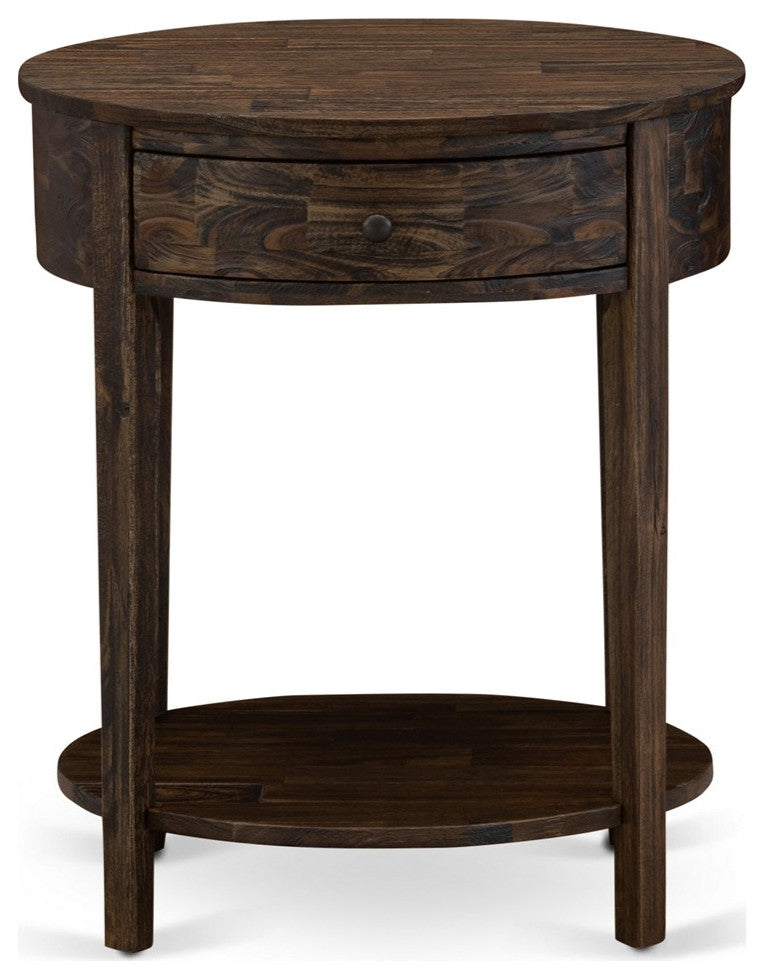 Small End Table, 1 Wood Drawer, Stable, Sturdy Constructed Distressed Jacobean