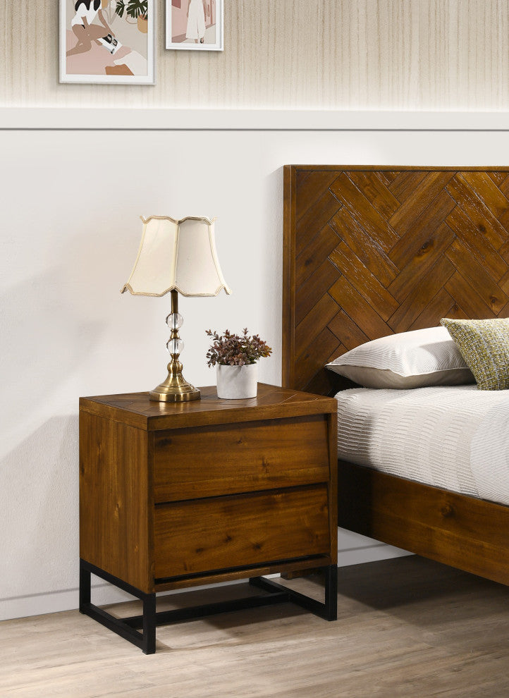 Reed Night Stand, Brown Antique Coffee Wood Finish