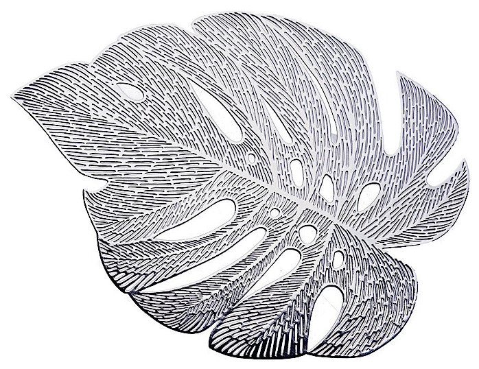 6 Tropical Monstera Leaf 18" Metallic Vinyl Round Table Placemats