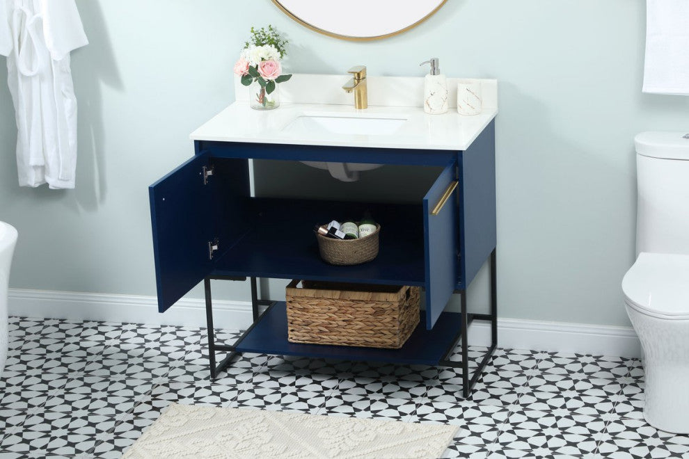 Sue 36" Single Bathroom Vanity, Blue, With Backsplash