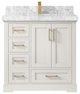 Boston 36" Center Sink Bath Vanity in Alabaster 2" Carrara Marble