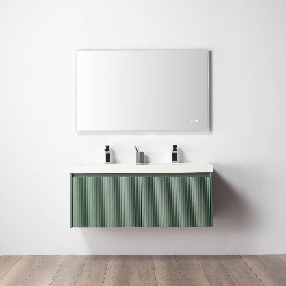 Floating Bathroom Vanity with Sink, Wall Mounted Vanity, Green, 48" W/ Double Sinks