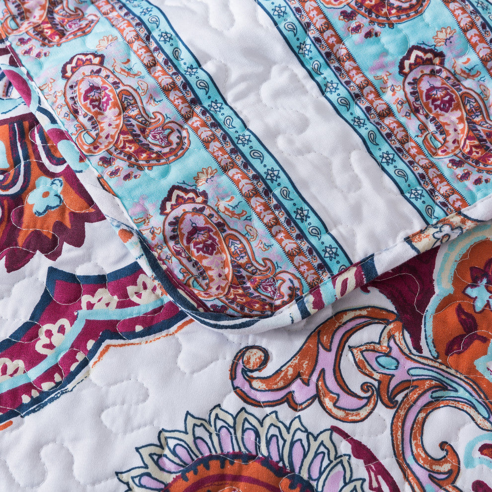 Bohemian Coconut White Sky Beach Vibes Floral Paisley Bedspread Set, California