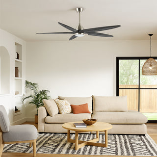 54" Solid Wood 5-Blade LED Ceiling Fan with Remote Control and Light Kit, Satin Nickel/Gray