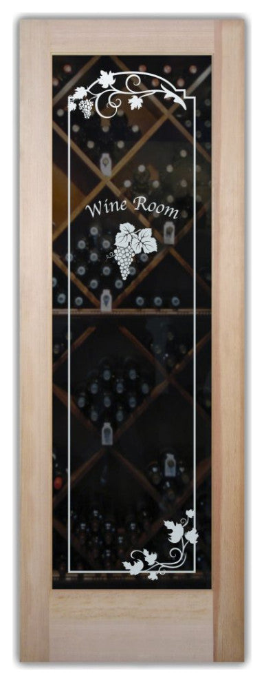 Wine Door - Grape Cluster Grape Ivy with Text - Primed - 30" x 84" - Knob on...