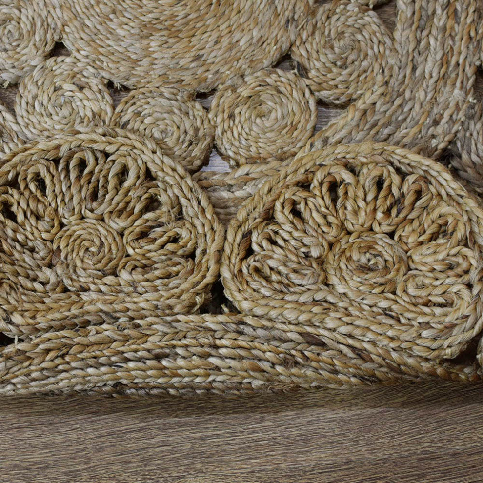 Hand Woven Jute Eco-friendly Area Rug Oriental Beige, [Round] 5'x5'